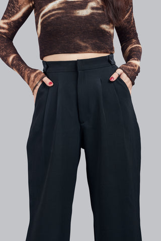 Button Detail High Waisted  Wide Leg Trousers