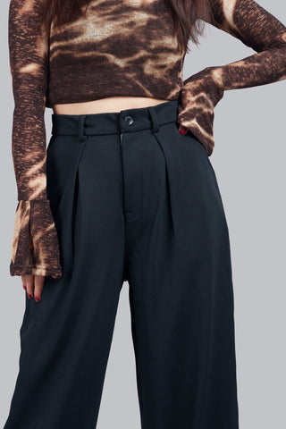 Cross Pleated Wide Leg Trousers