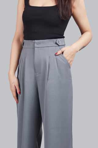 Button Detail High Waisted  Wide Leg Trousers