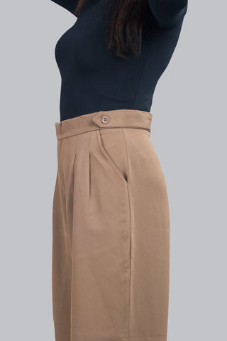 Button Detail High Waisted  Wide Leg Trousers