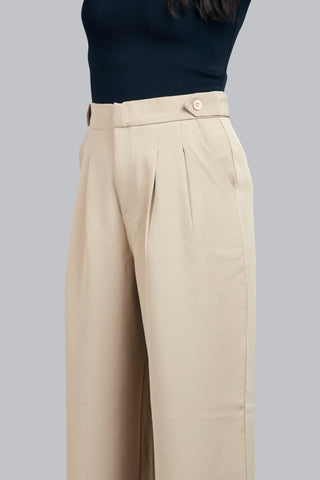 Button Detail High Waisted  Wide Leg Trousers