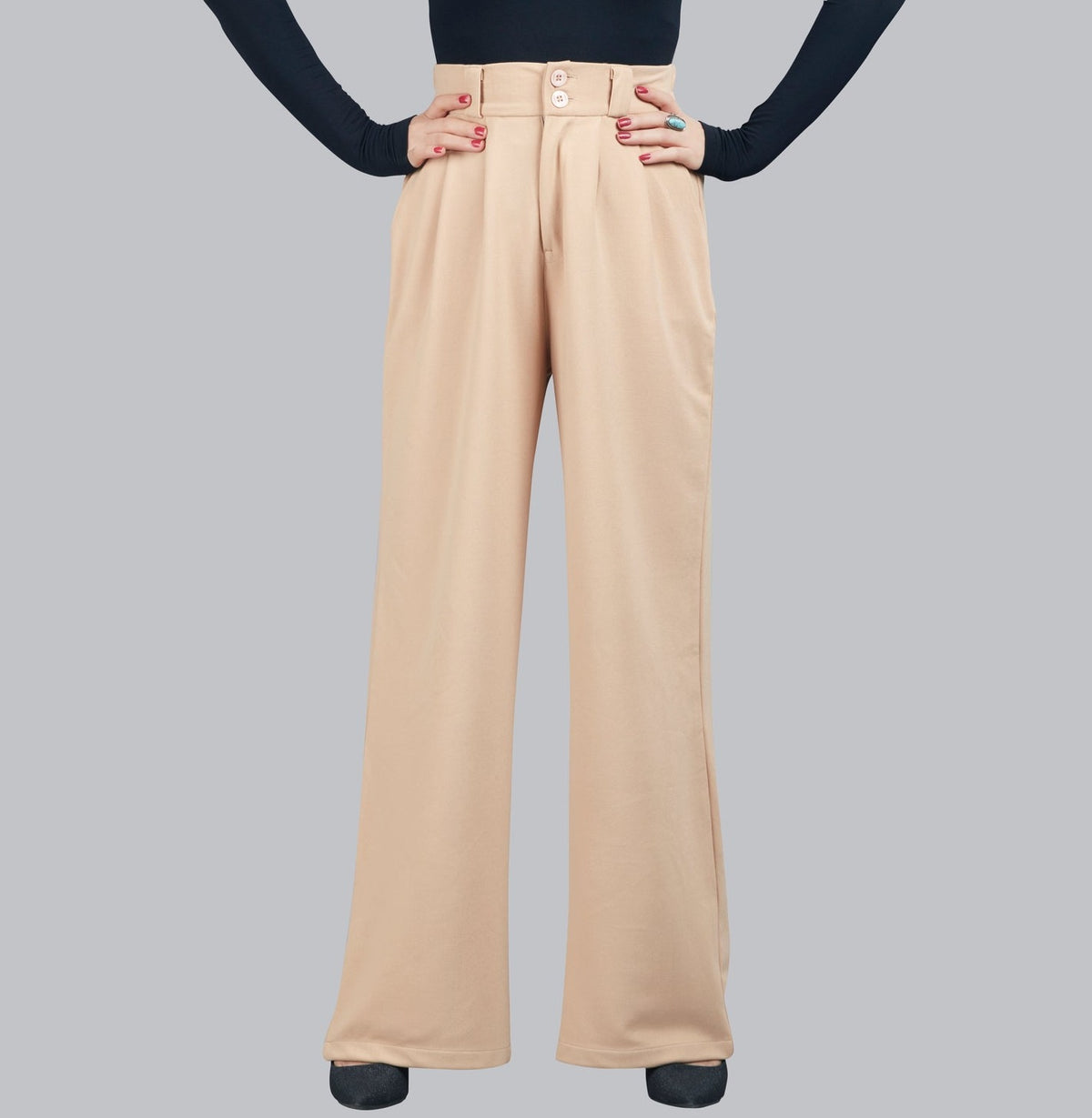 Broad Pleated Wide Leg Trousers