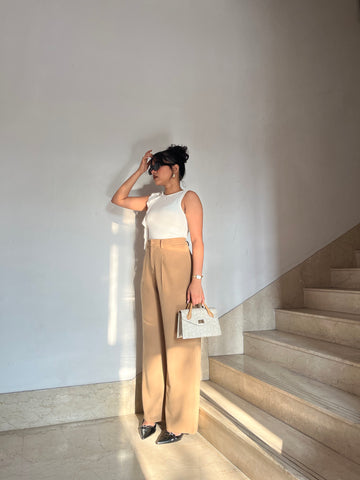 One Pleat Wide Leg Trousers