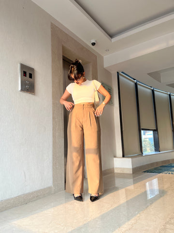 Button Detail High Waisted  Wide Leg Trousers