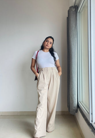 Cross Pleated Wide Leg Trousers